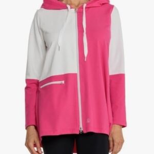 Neon Buddha Lux Leisure Artful Hooded Jacket in Glam Pink and white, size XL